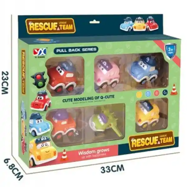 Set 6 Vehiculos De Rescate Pull Back- Lama