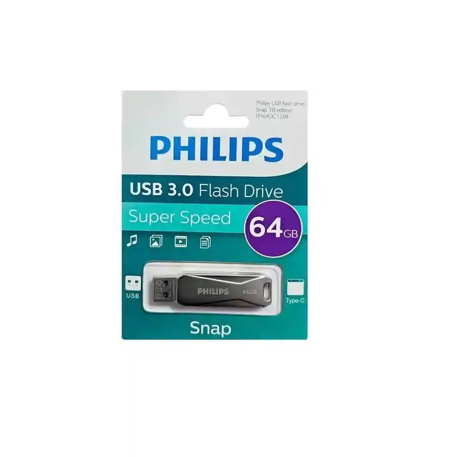 Pendrive 64gb Usb 3.0 Y Tipo C Snap Gris – Philips