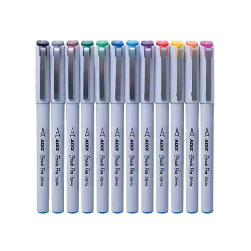 Set De Brush Pen Punta Fina 12 Colores