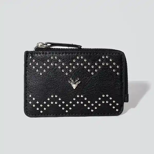 Billetera Negra Tachas Plateadas Mujer