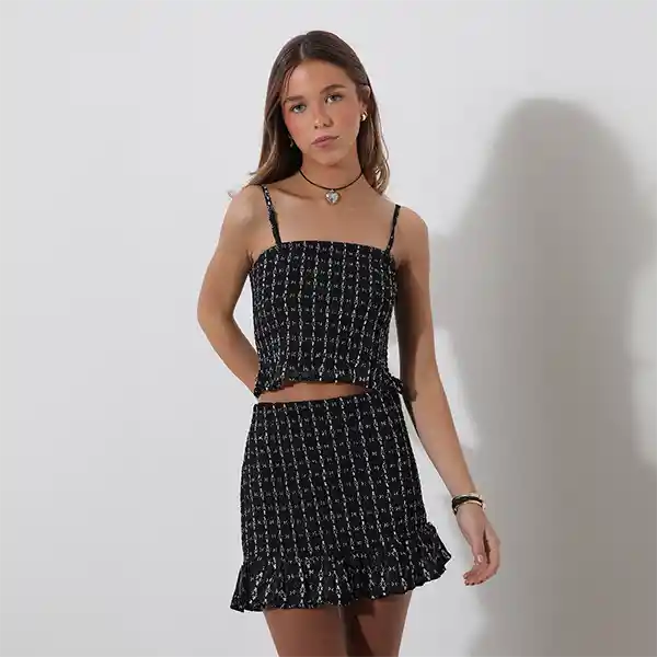 Pollera Panal Negro Lurex L Mujer