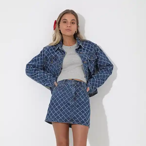 Pollera Rombos Azul M Mujer