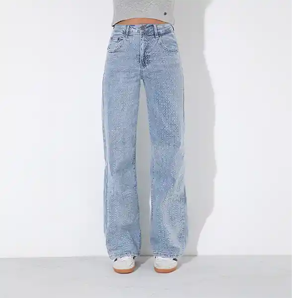 Pantalón Wide Leg Azul Brillos 36 Mujer