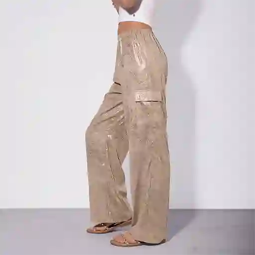 Pantalón Delgado Foil Dorado S Mujer