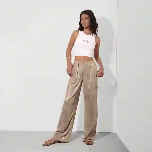 Pantalón Delgado Foil Dorado M Mujer