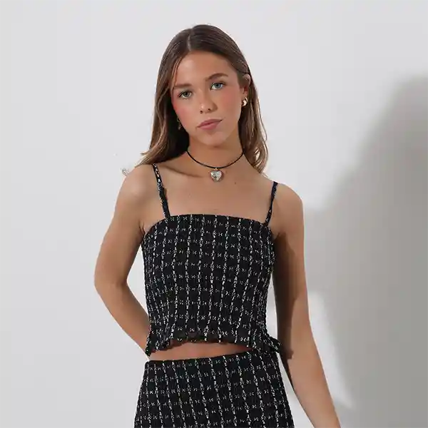 Top Panal Negro Lurex S Mujer