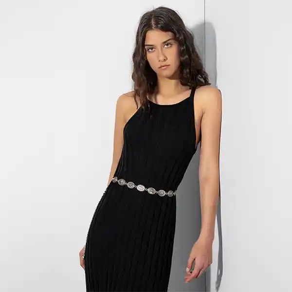 Vestido Tejido Halter Negro Xs Mujer