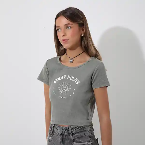 Polera Manga Corta Verde Estampado S Mujer