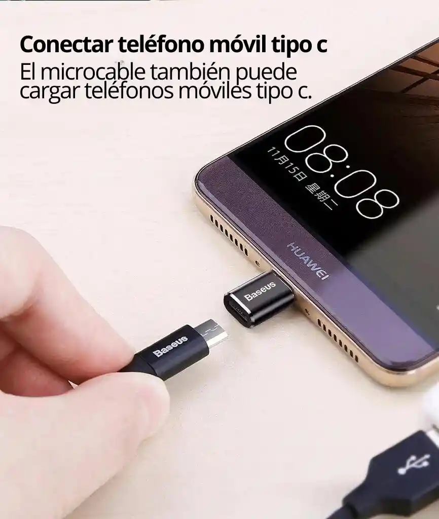 Adaptador Otg Micro Usb- V8 Hembra A Tipo C Macho Baseus