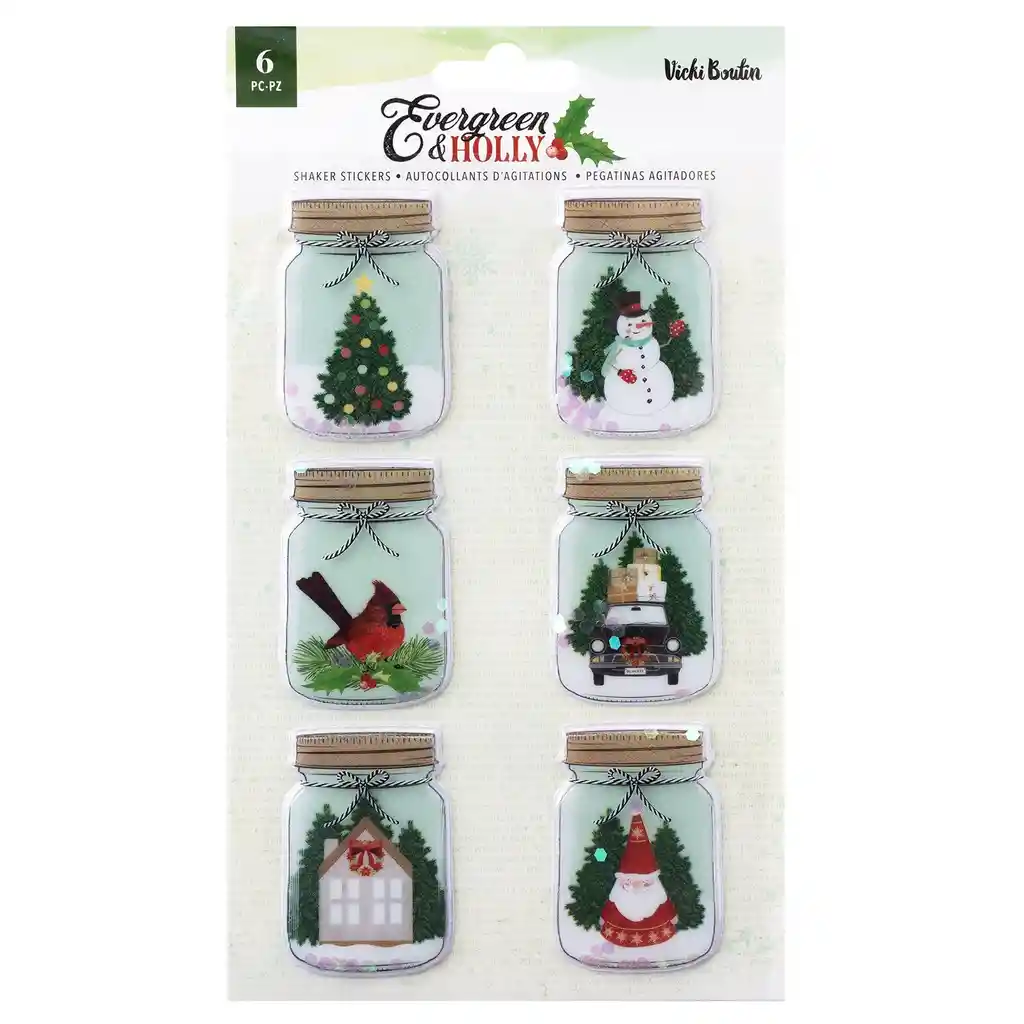 Vicki Boutin - Pegatinas Evergreen Holly Shaker Jarritas Navidad