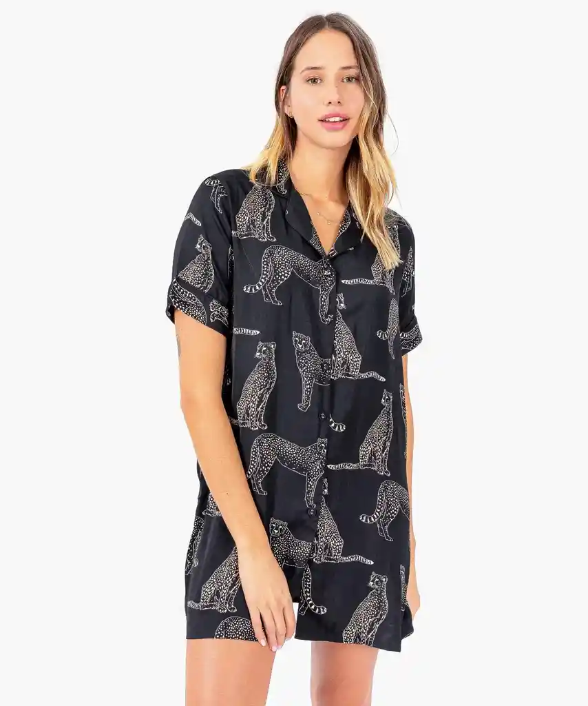 Camisa De Dormir Mujer Tigres L Negro