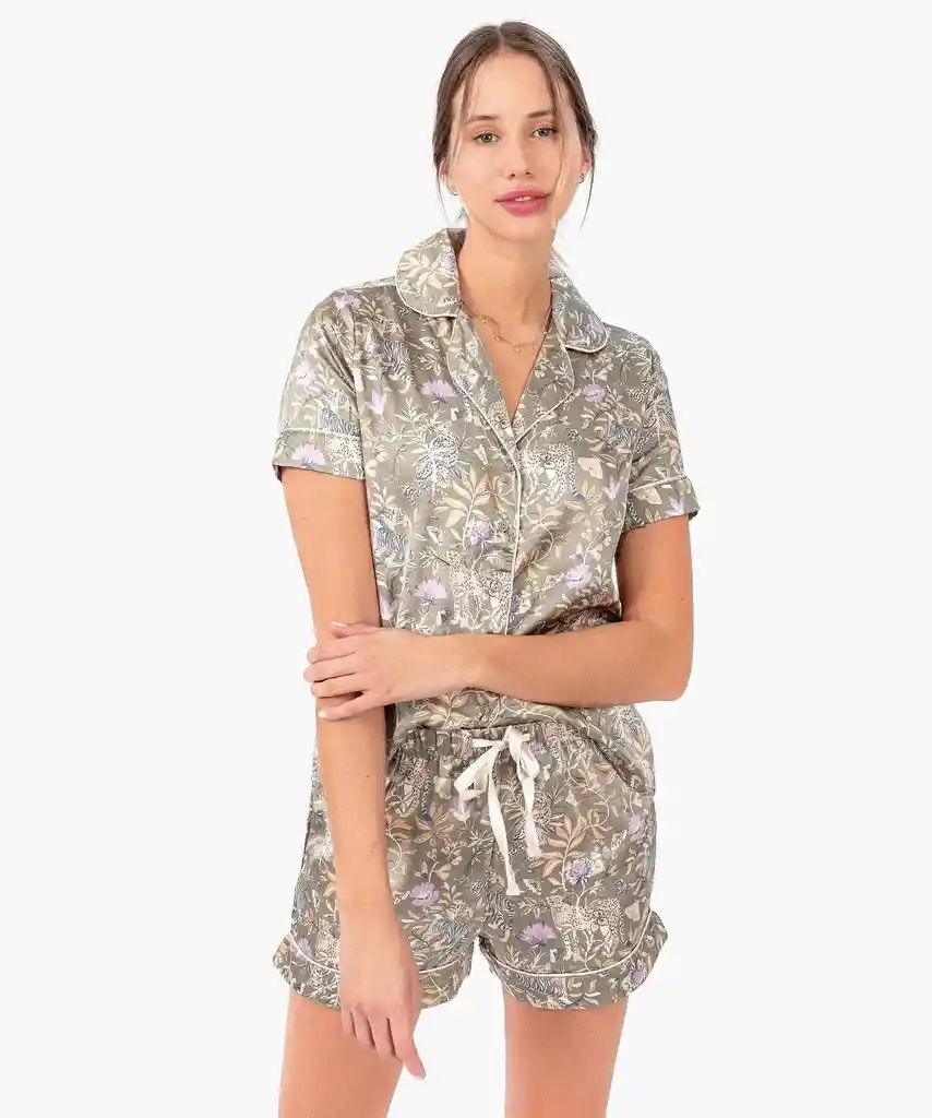 Set Pijama Mujer Satín Camisero Selvatico L Verde