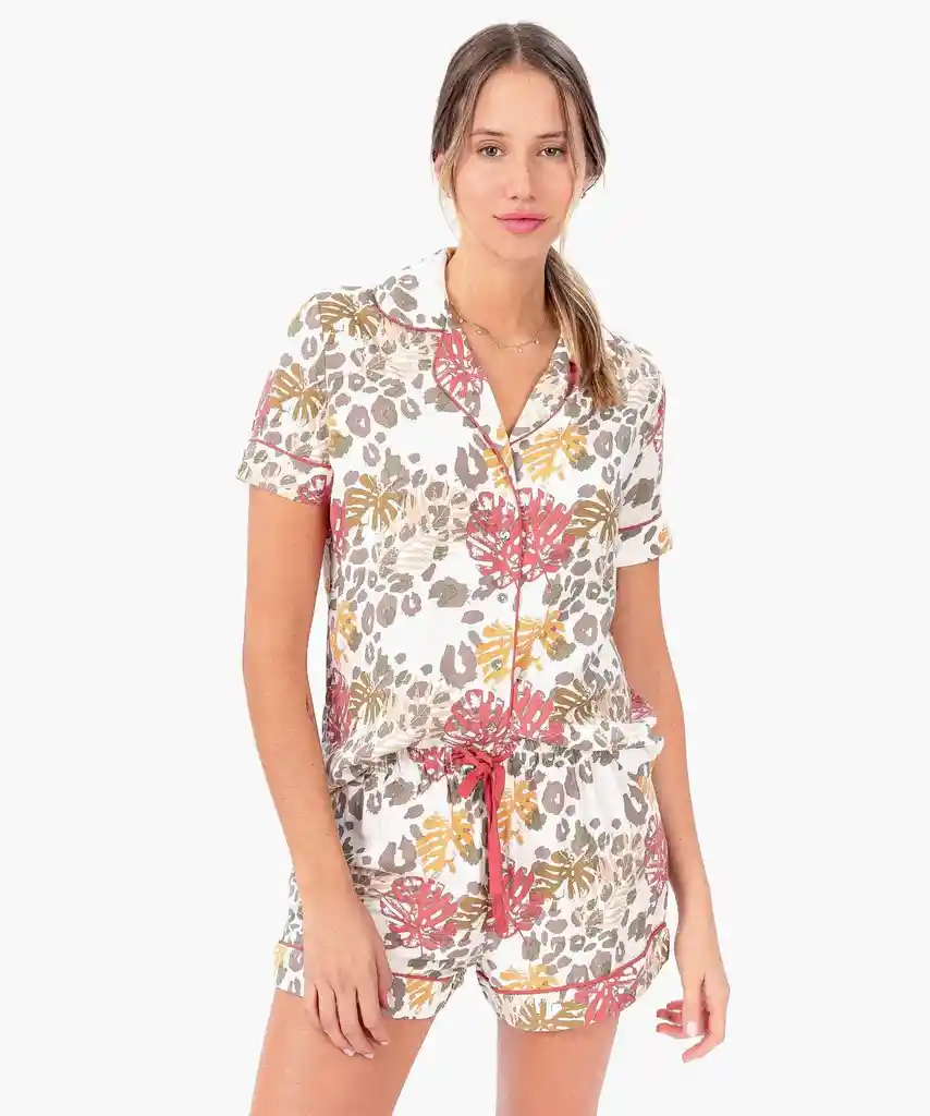 Set Pijama Mujer Camisero Animal Print L Blanco