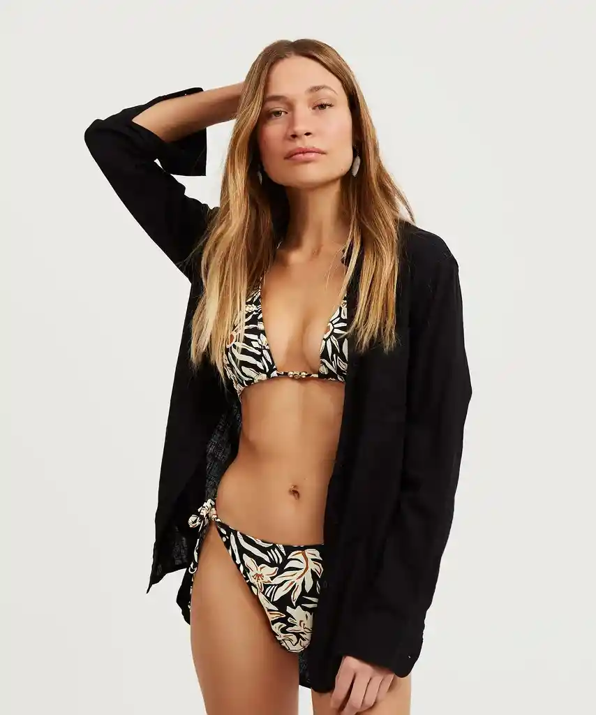 Camisa Mujer Con Lino M Negro