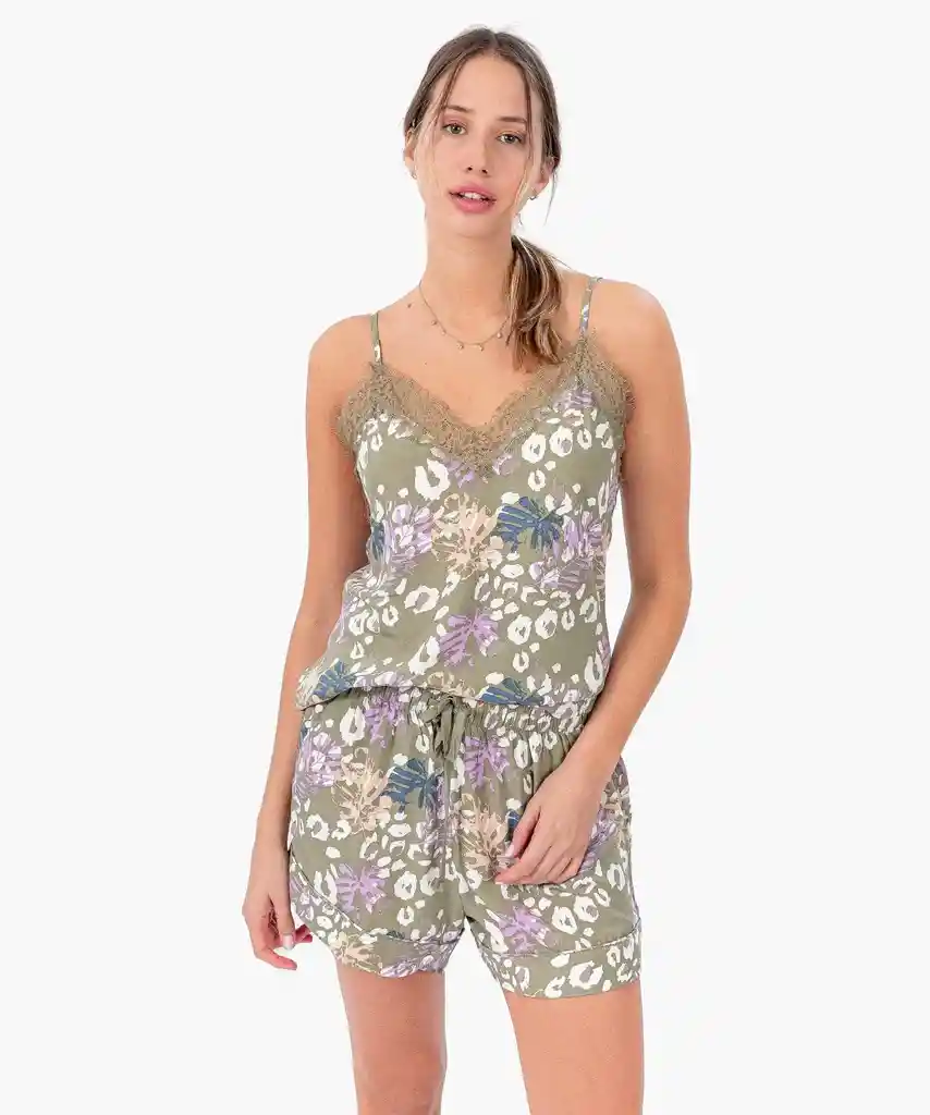 Set Pijama Mujer Animal Print S Verde