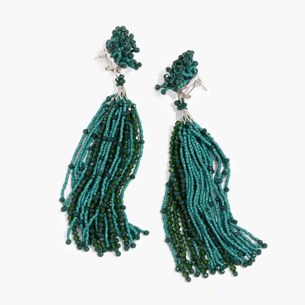 Aros Mujer Pompón Verde Petróleo