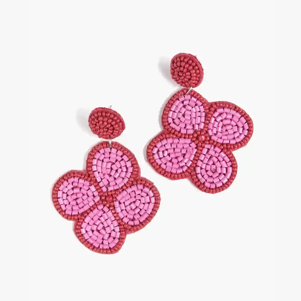 Aros Mujer Flor Mostacillas Fucsia