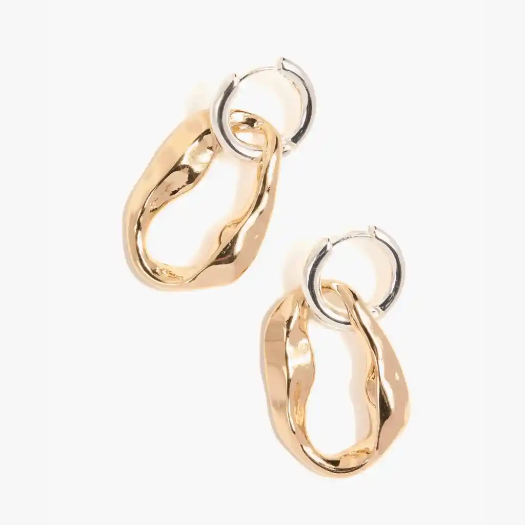 Aros Mujer Irregulares Bicolor Plateado