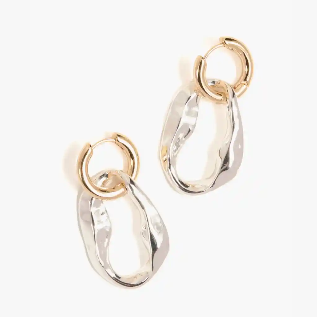 Aros Mujer Irregulares Bicolor Dorado