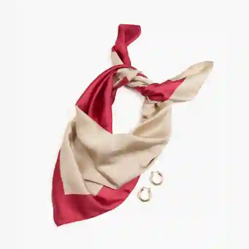 Set Pañuelo Y Aros Mujer Satín Bicolor Beige