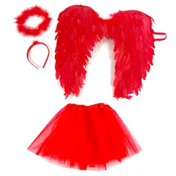 Set Alas Plumas/tutu/cintillo Rojo Adulto