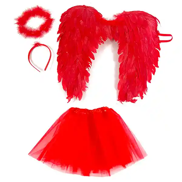 Set Alas Plumas/tutu/cintillo Rojo Adulto