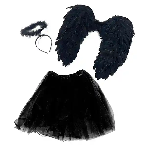 Set Alas Plumas/tutu/cintillo Negro Adulto