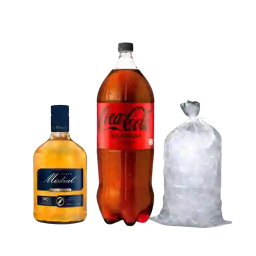 Promo Mistral 35° 1,0 Lt + Coca Zero 3,0 Lt + Hielo 2 Kg