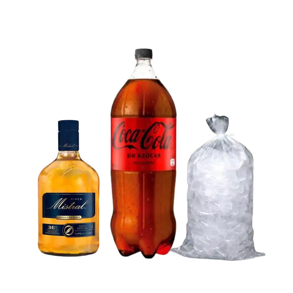 Promo Mistral 35° 1,0 Lt + Coca Zero 3,0 Lt + Hielo 2 Kg