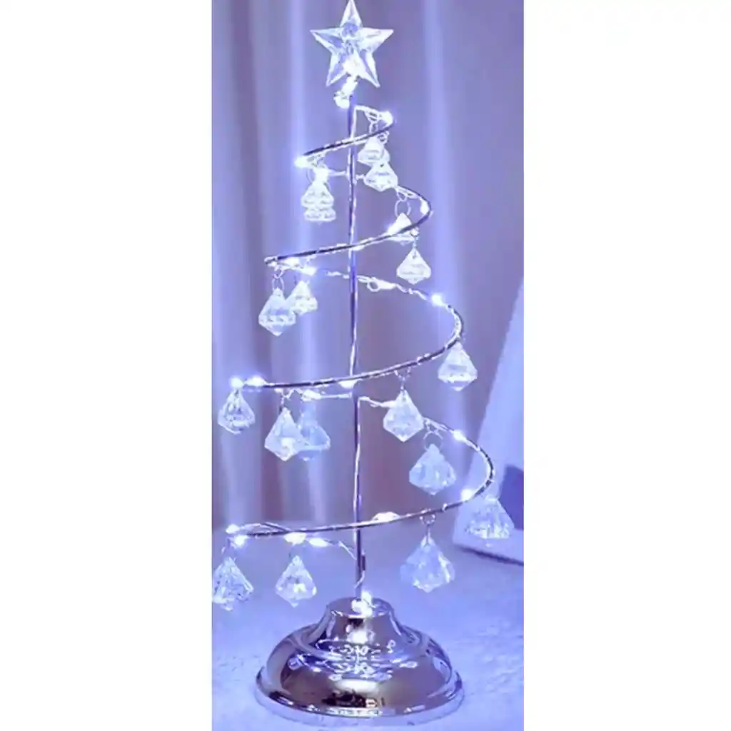 Árbol De Navidad Metálico Plateado Con Luz Led