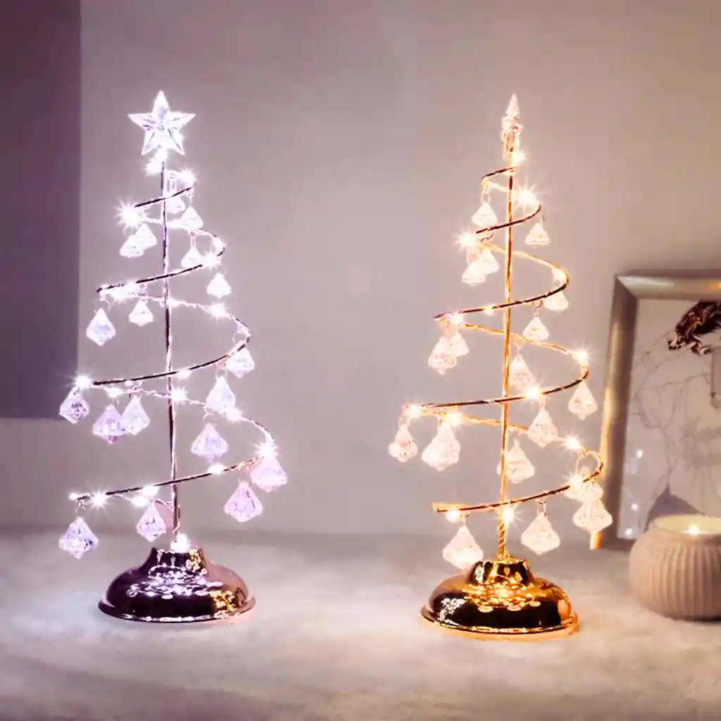 Árbol De Navidad Metálico Plateado Con Luz Led