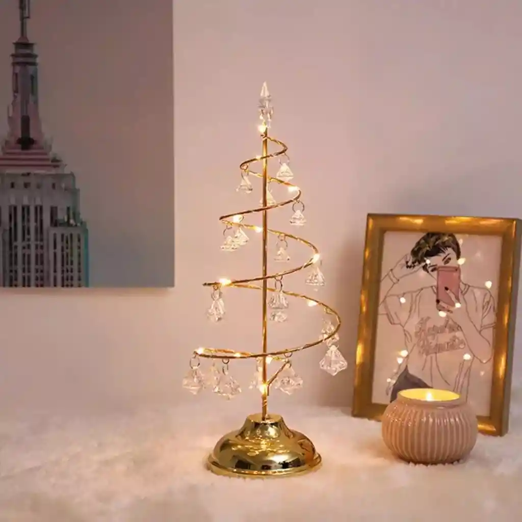 Árbol De Navidad Metálico Dorado Con Luz Led