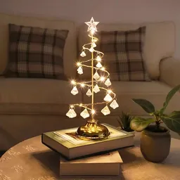 Árbol De Navidad Metálico Dorado Con Luz Led