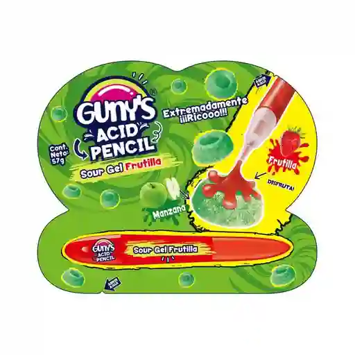 Acid Pencil Sabor Gel Frutilla Gomita Manzana Gunys 57gr