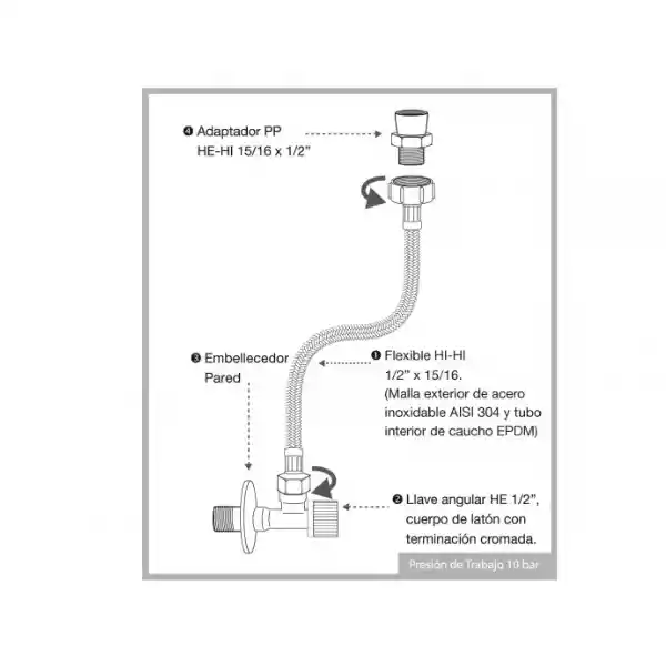 Kit Llave Angular + Flexible Wc