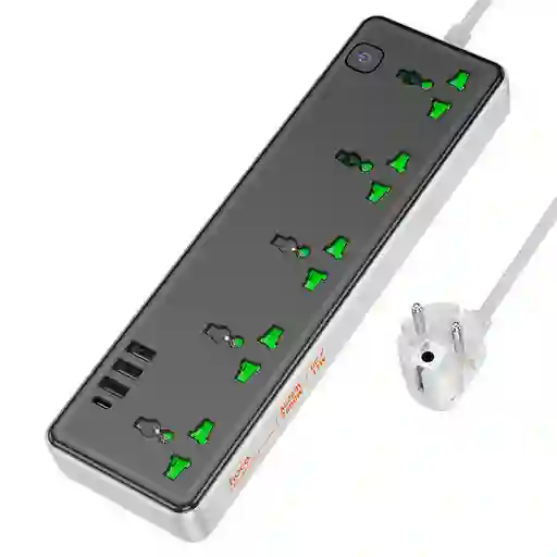 Alargador Multifuncional 5 Posiciones Con Puertos Usb-c + 3usb Hoco Ac13a