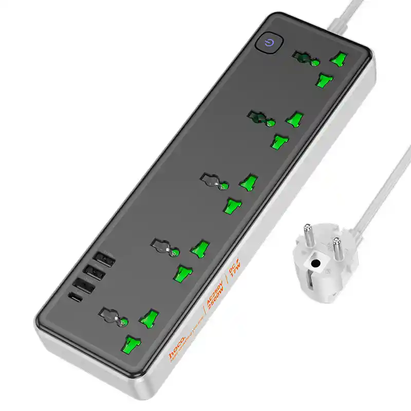 Alargador Multifuncional 5 Posiciones Con Puertos Usb-c + 3usb Hoco Ac13a