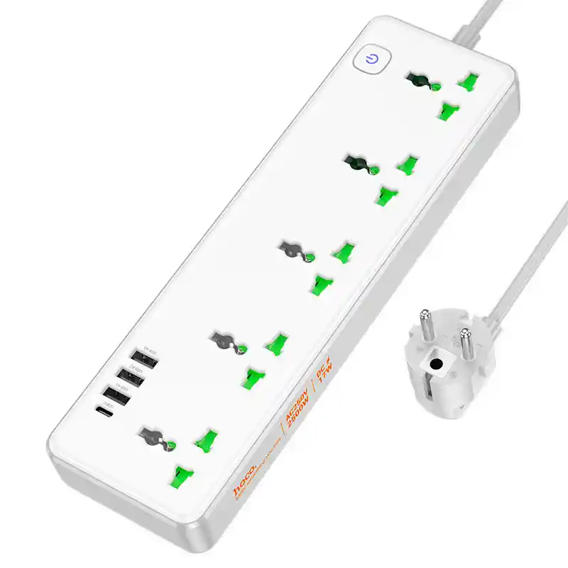 Alargador Multifuncional 5 Posiciones Con Puertos Usb-c + 3usb Hoco Ac13a