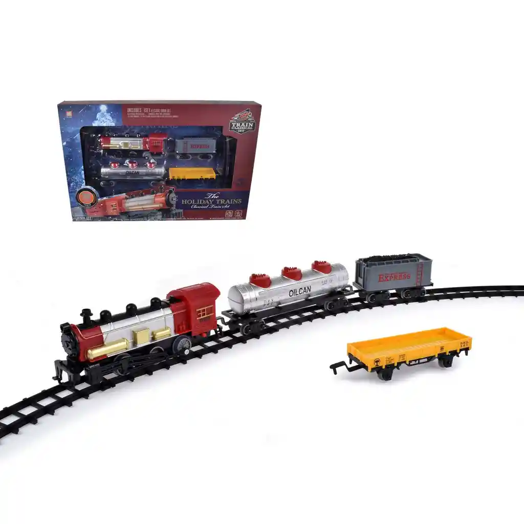 Tren Clasico Electrico Con Sonido Y 3 Vagones 20 Piezas Con Pilas Recargables