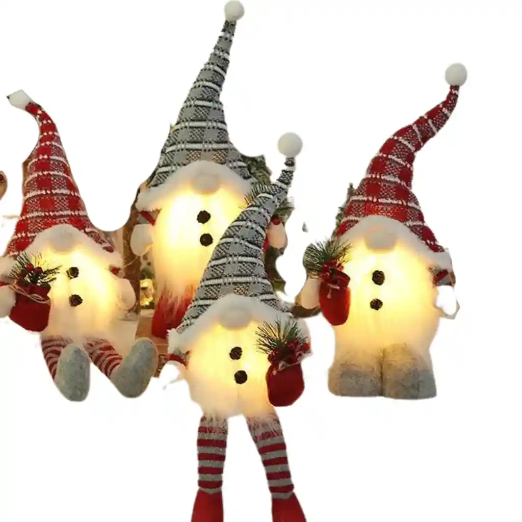 Pack De 4 Duendes Navideños Luminosos Tono Blancos, Rojo Y Gris