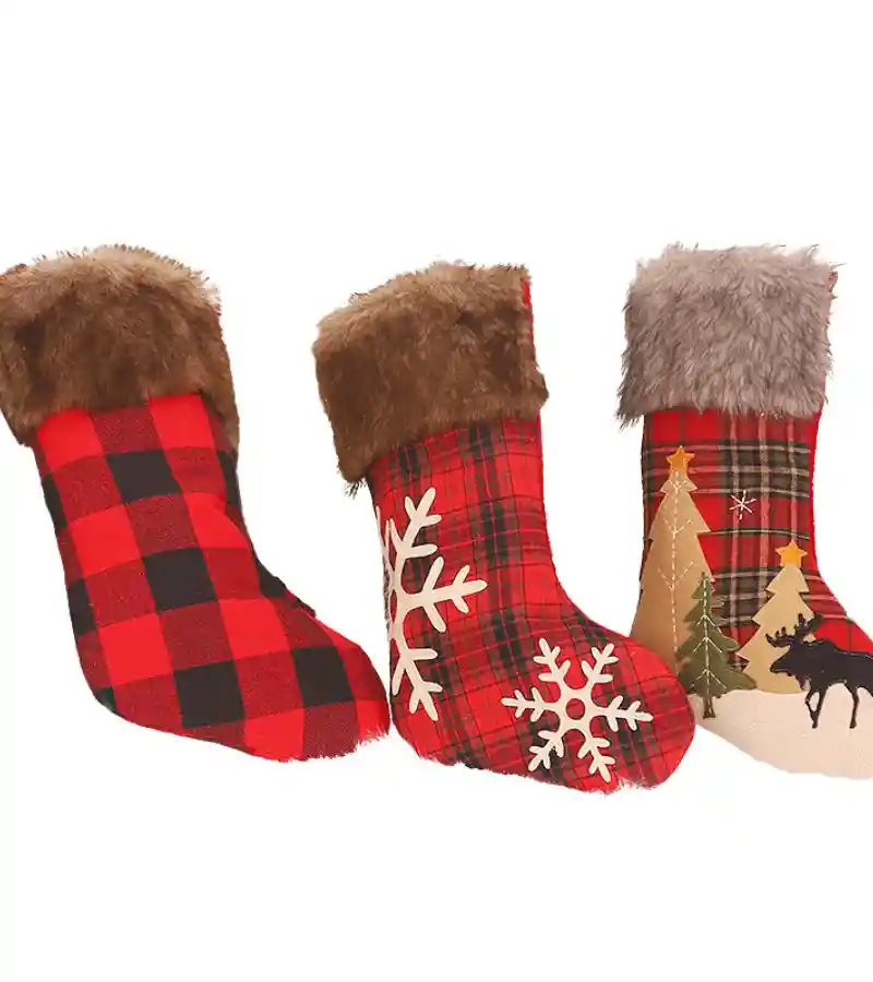 Pack 3 Botas De Navidad Escocés Con Piel