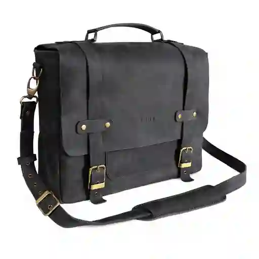 Maletin Mensajero Cuero Natural Con Doble Hebilla Negro