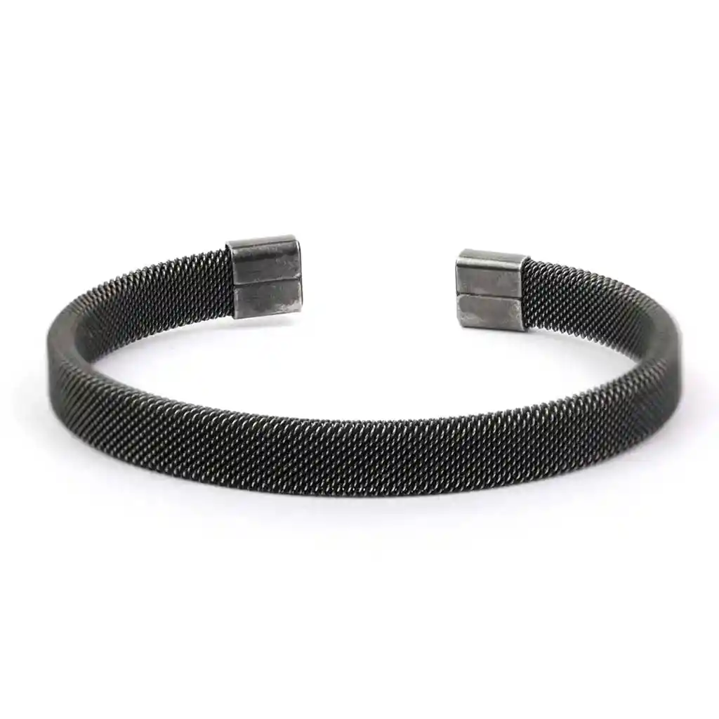 Pulsera Brazalete De Acero Entretejido Plateado