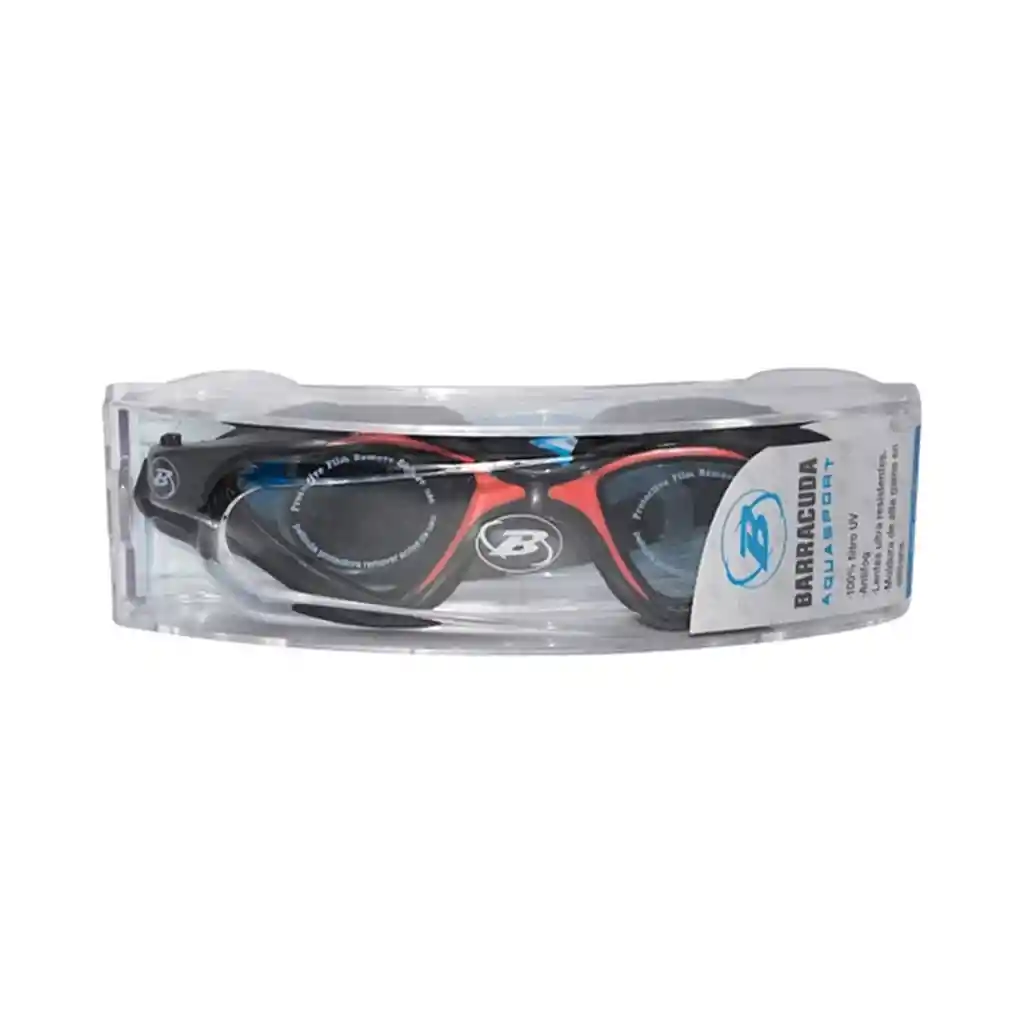 Lentes De Natacion Adulto Barracuda Aquasport Silicona Negro Con Rojo