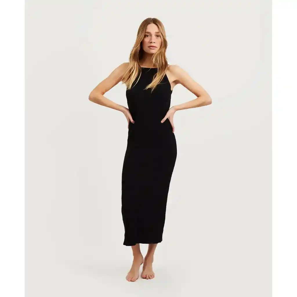 Vestido Mujer Largo Punto S Negro
