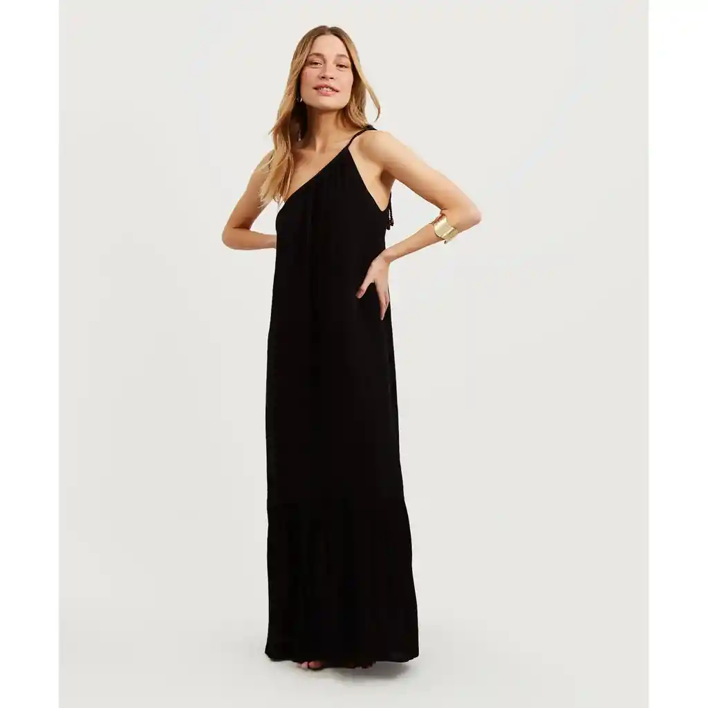 Vestido Mujer Largo Un Hombro S Negro