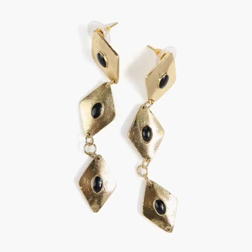 Aros Mujer Rombos Con Piedra Dorado