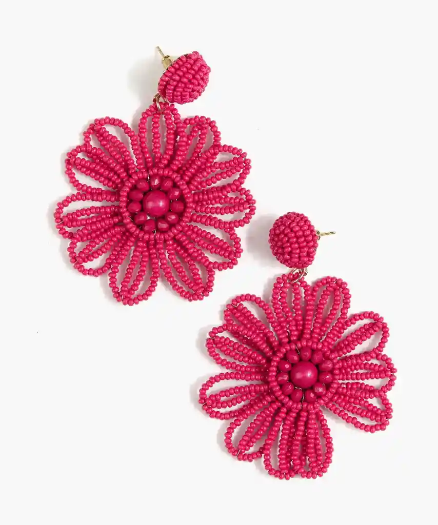 Aros Mujer Mostacillas Flor Fucsia