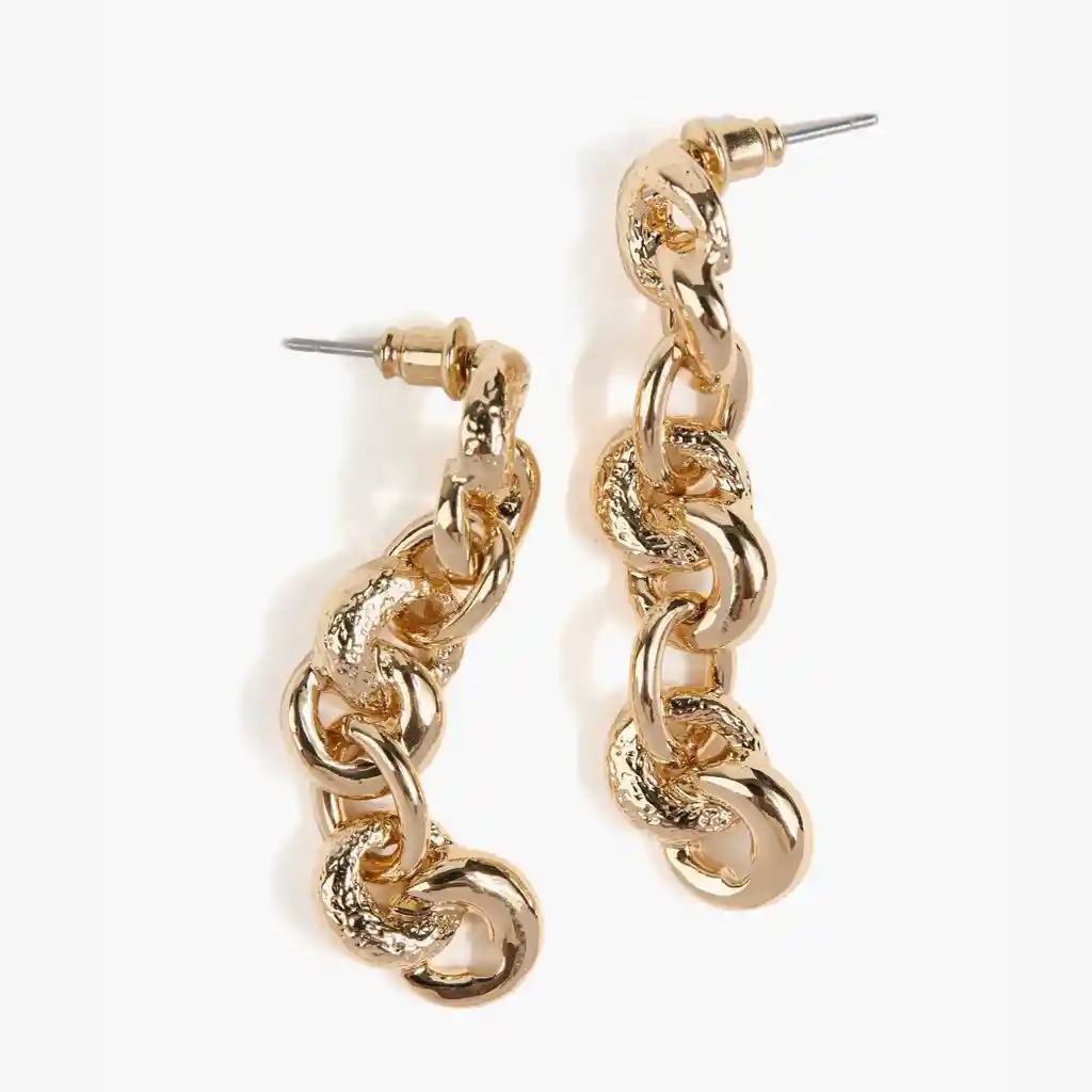 Aros Mujer Largos Eslabones Dorado