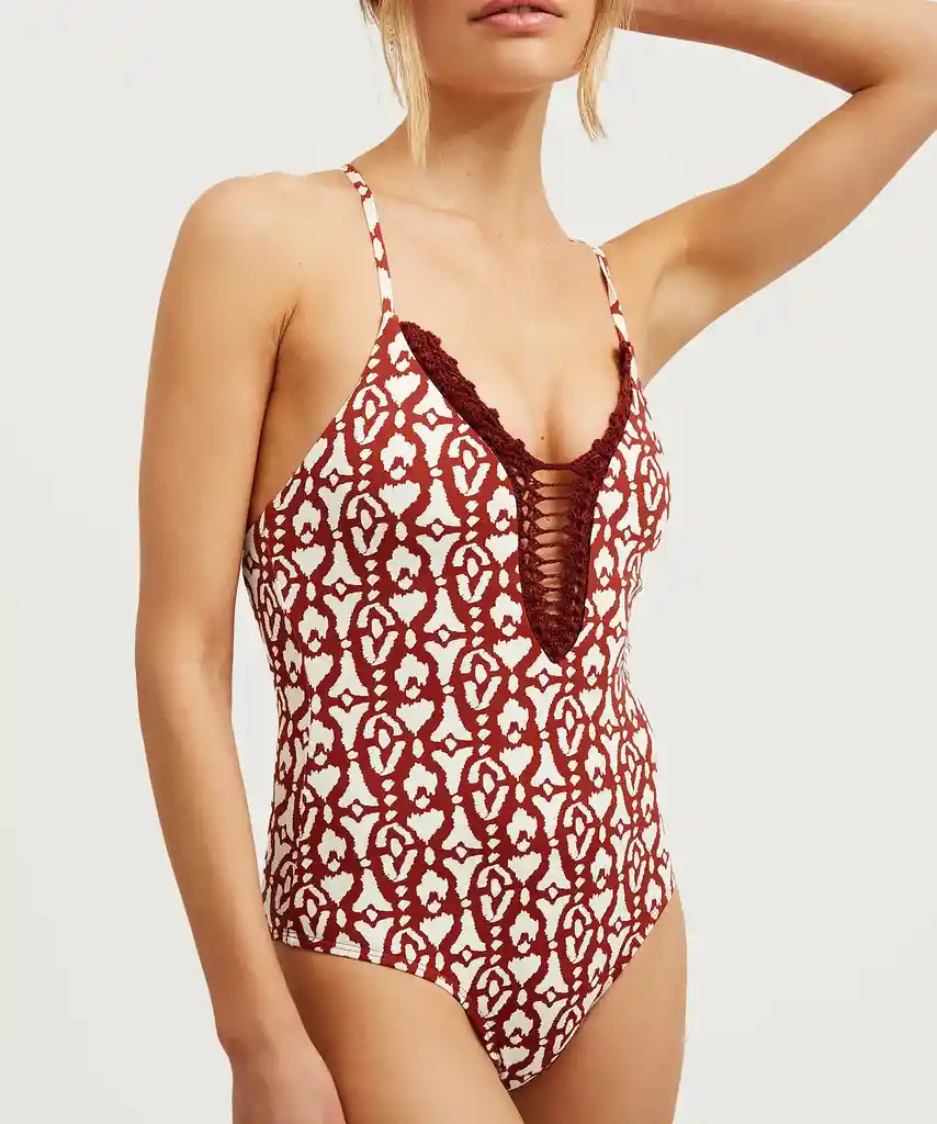 Traje De Baño Mujer Boho Macramé S Terracota